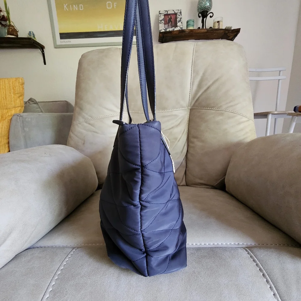 Radley Leather And Nylon Preppy British Navy‎ Quilted Dog Charm Tote Bag